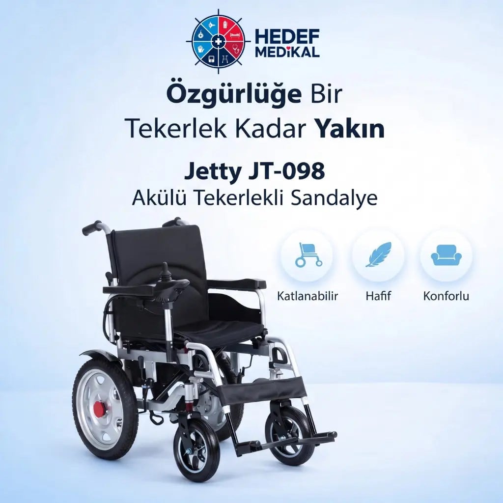 Jetty JT-098 Katlanabilir Hafif Alüminyum Joystick Kontrollü Akülü Tekerlekli Sandalye