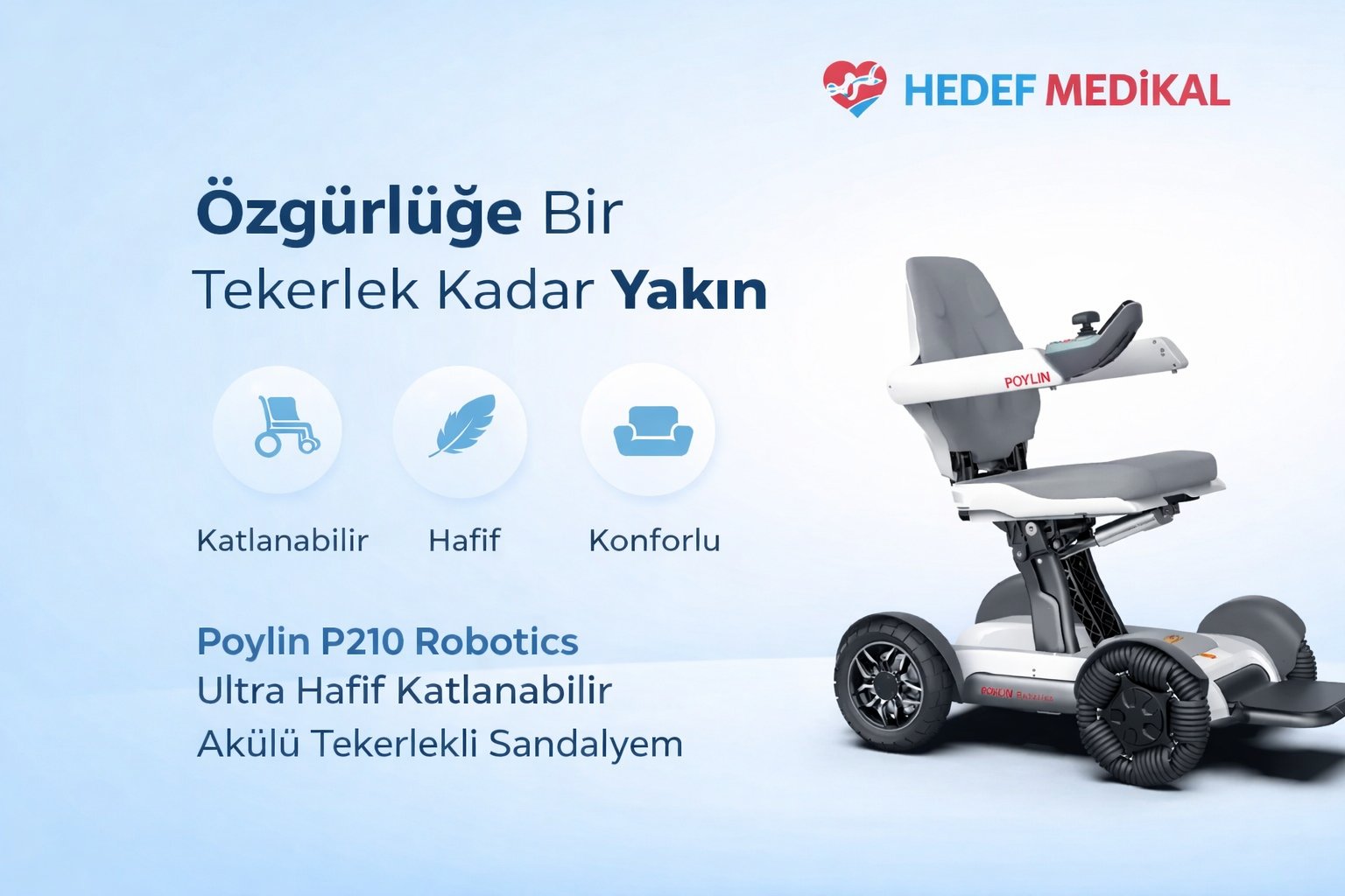 Poylin P210 Robotics Ultra Hafif Katlanabilir Akülü Tekerlekli Sandalye