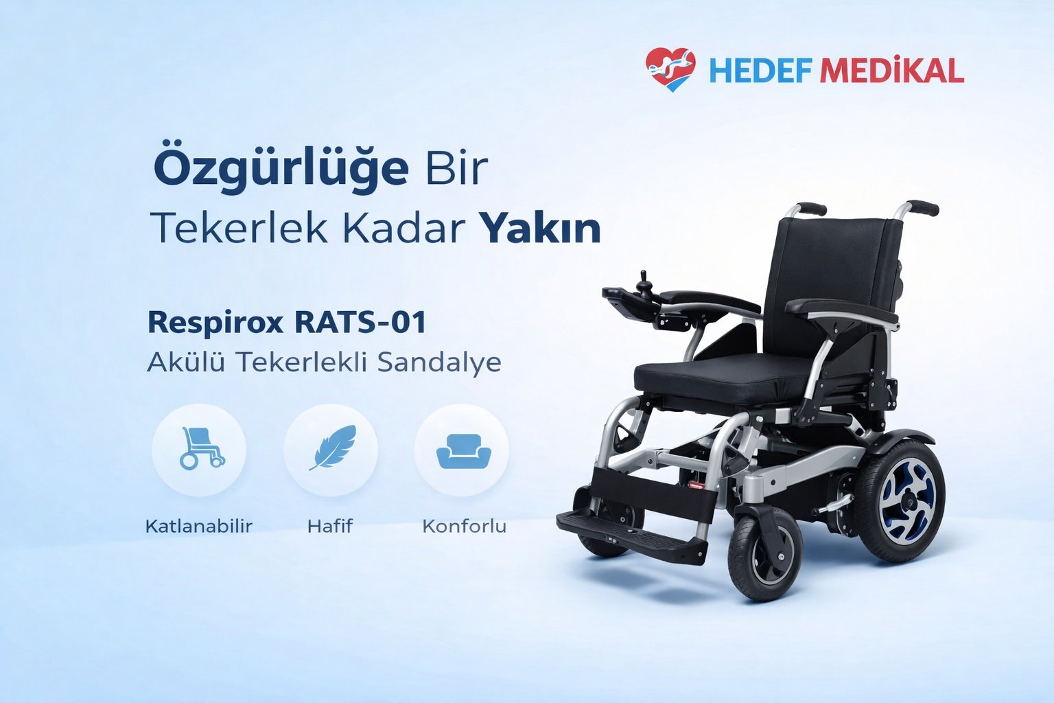 Respirox RATS-01 Katlanabilir Akülü Tekerlekli Sandalye - Rahat Kullanım