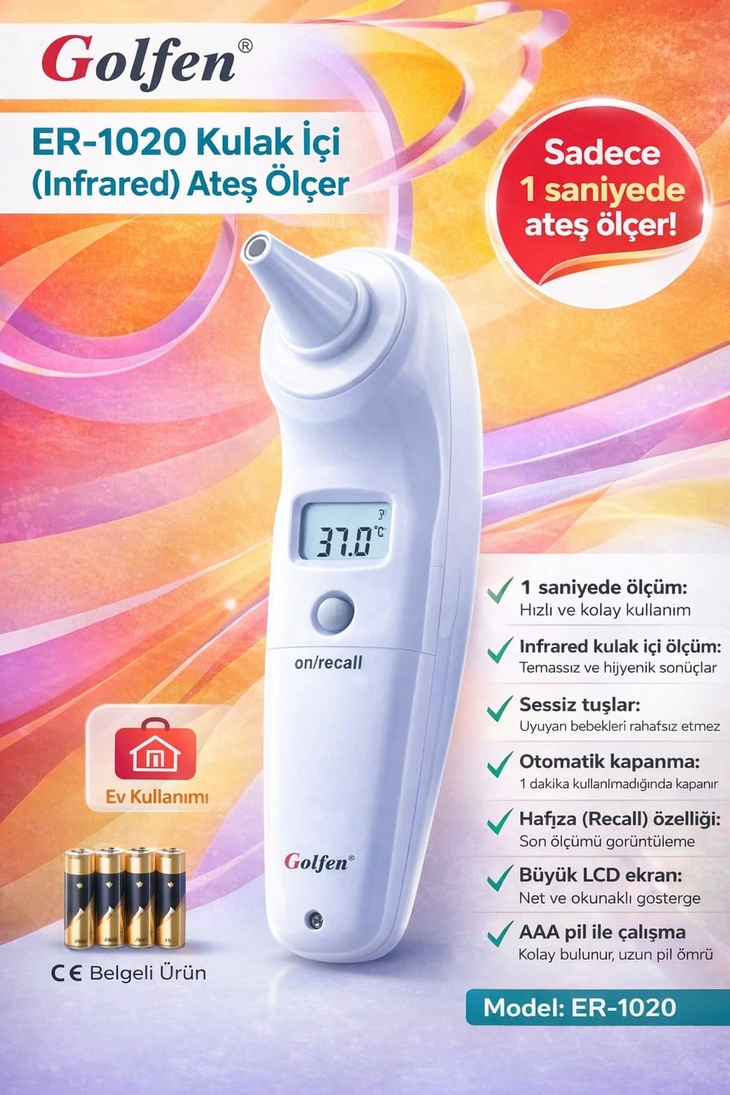 Golfen ER-1020 Kulak İçi Ateş Ölçer