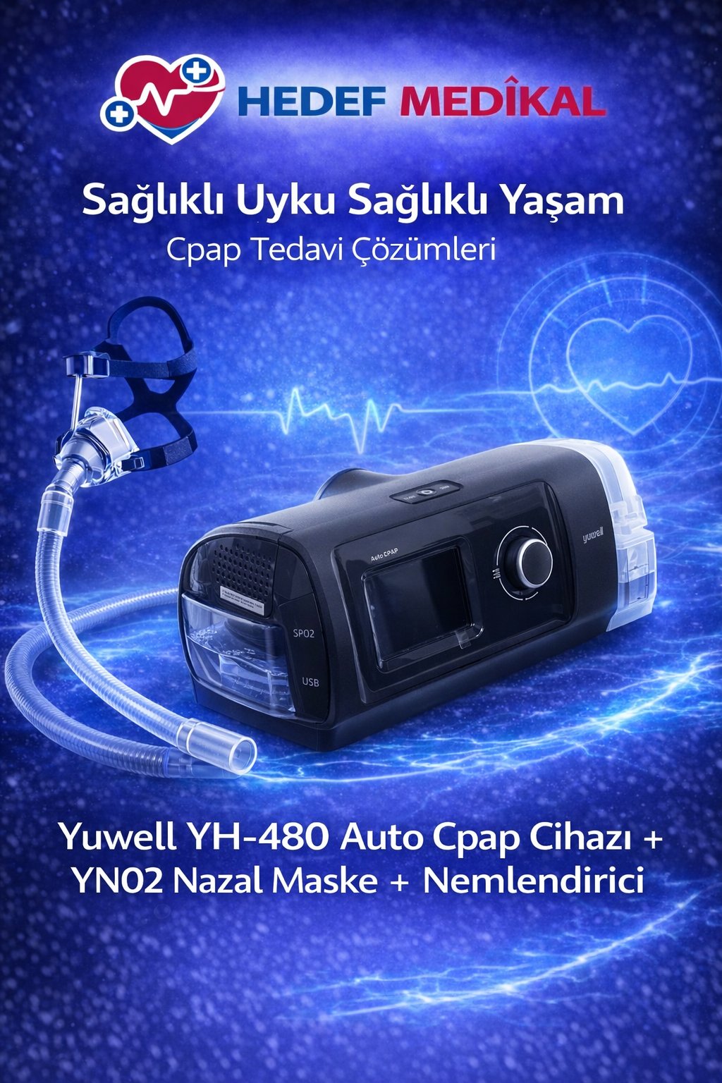 Yuwell Yh-480 Auto Cpap Cihazı + YN02 Nazal Maske+ Nemlendirici
