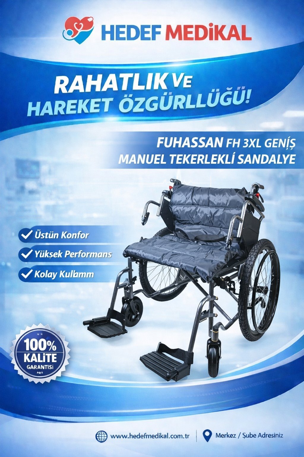 FUHASSAN FH 3XL GENİŞ MANUEL TEKERLEKLİ SANDALYE