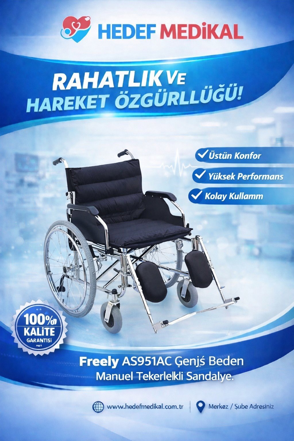 Freely AS951AC Geniş Beden Manuel Tekerlekli Sandalye