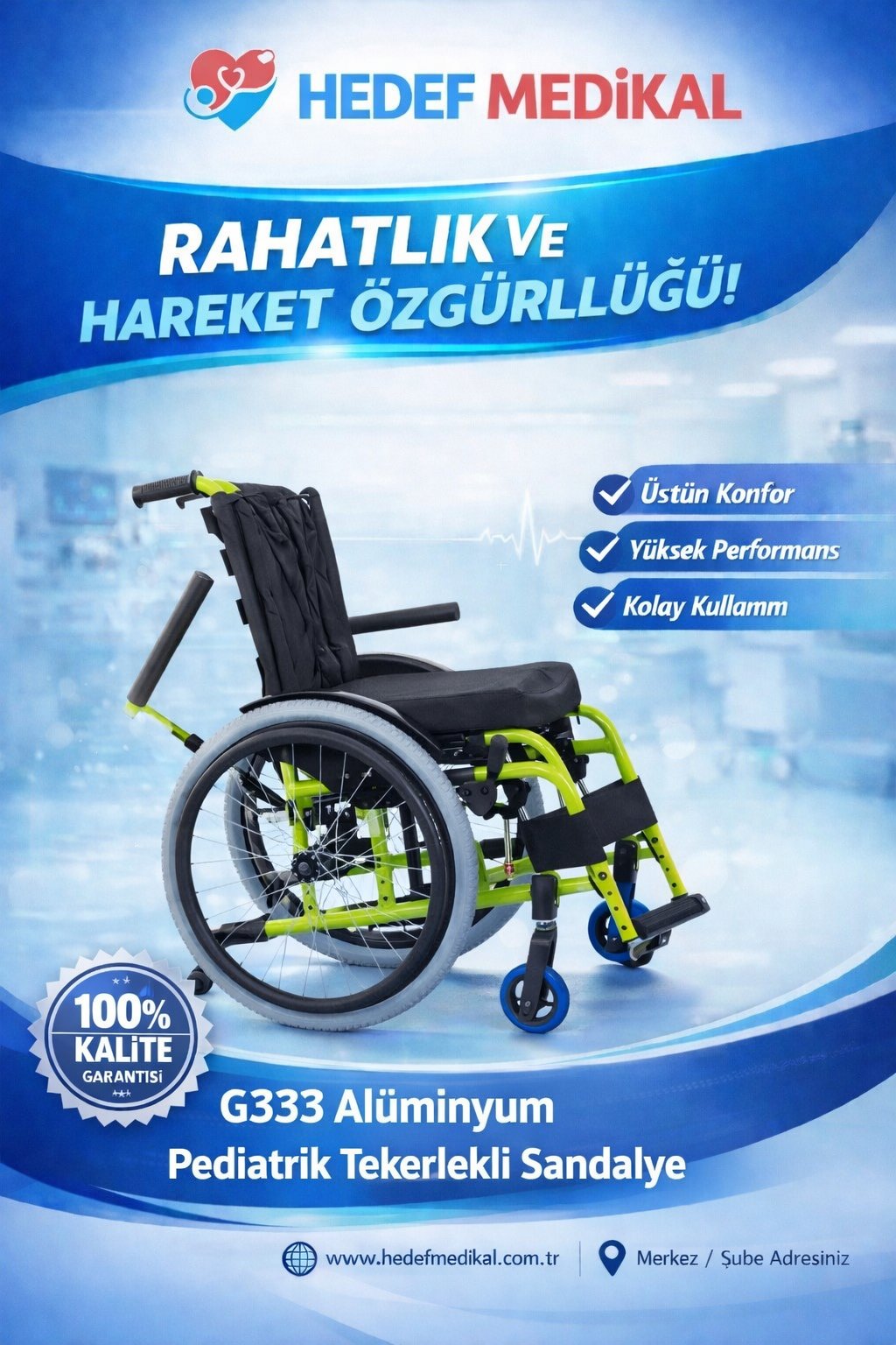 G333 Alüminyum Pediatrik Tekerlekli Sandalye