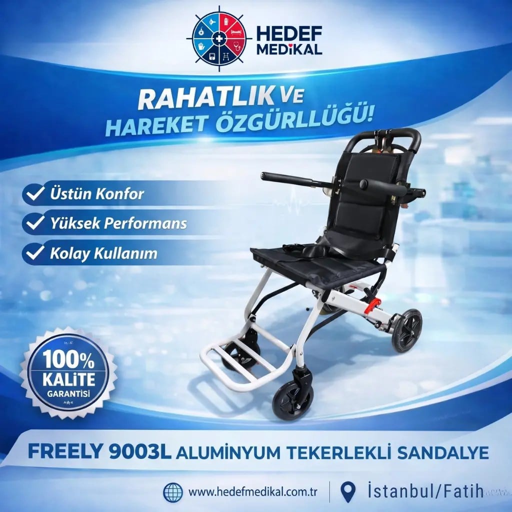 Freely 9003L Ultra Hafif Katlanabilir Alüminyum Refakatçi Frenli Manuel Tekerlekli Sandalye