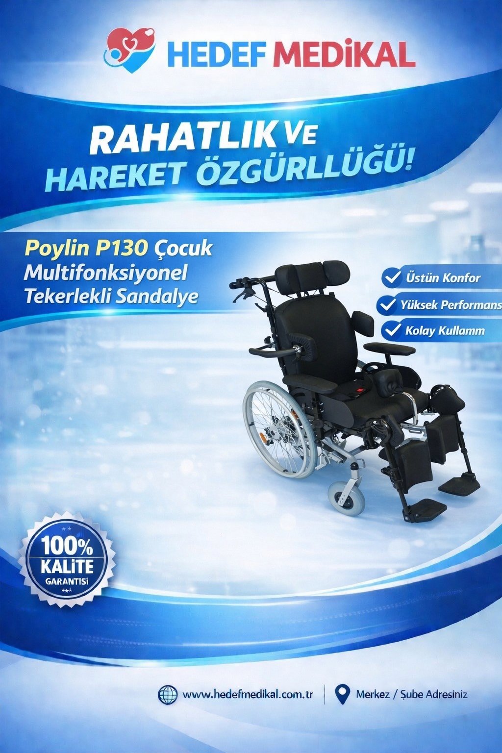 Poylin P130 Çocuk Multifonksiyonel Tekerlekli Sandalye