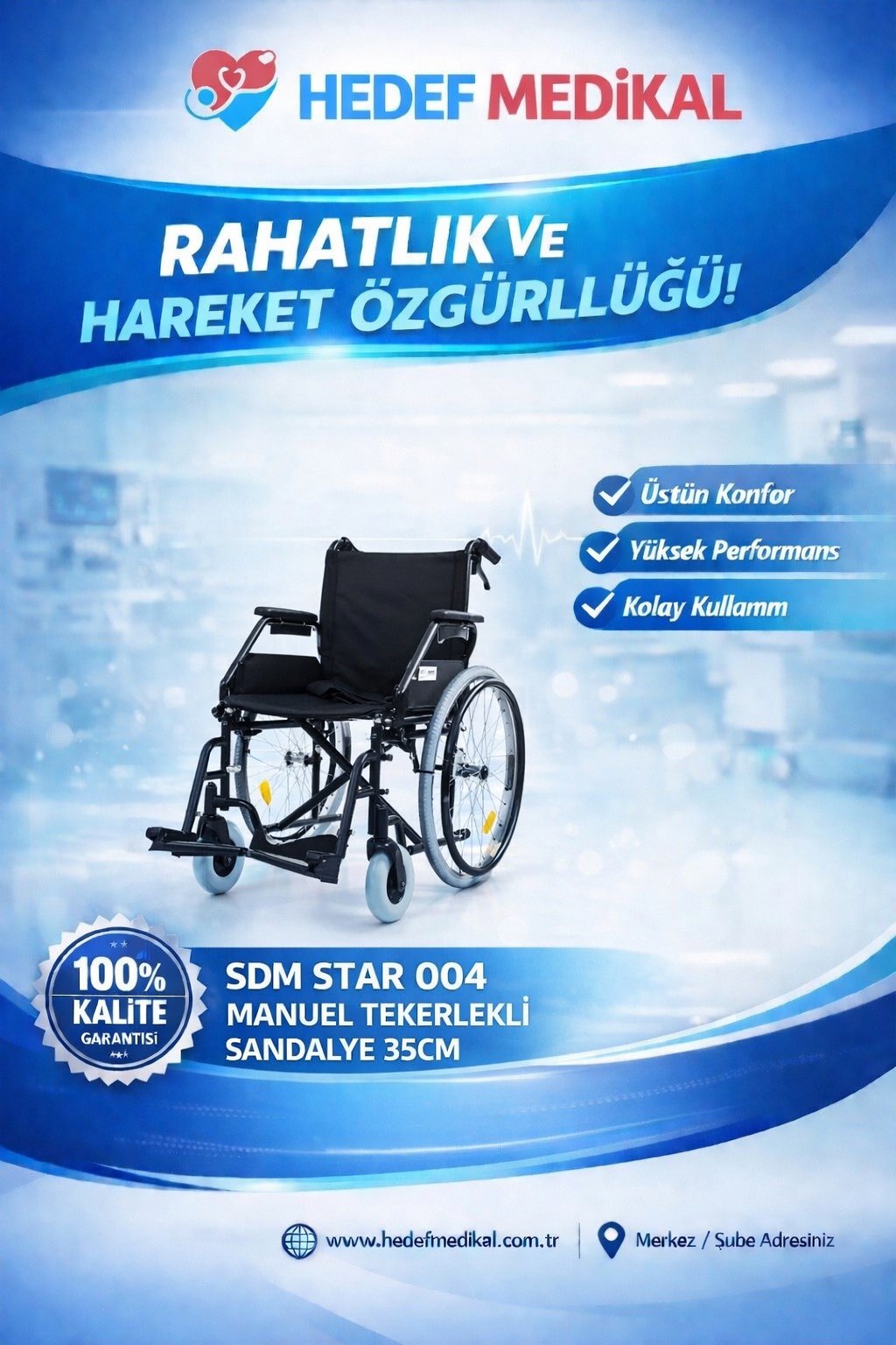 SDM STAR 004 MANUEL TEKERLEKLİ SANDALYE 35CM