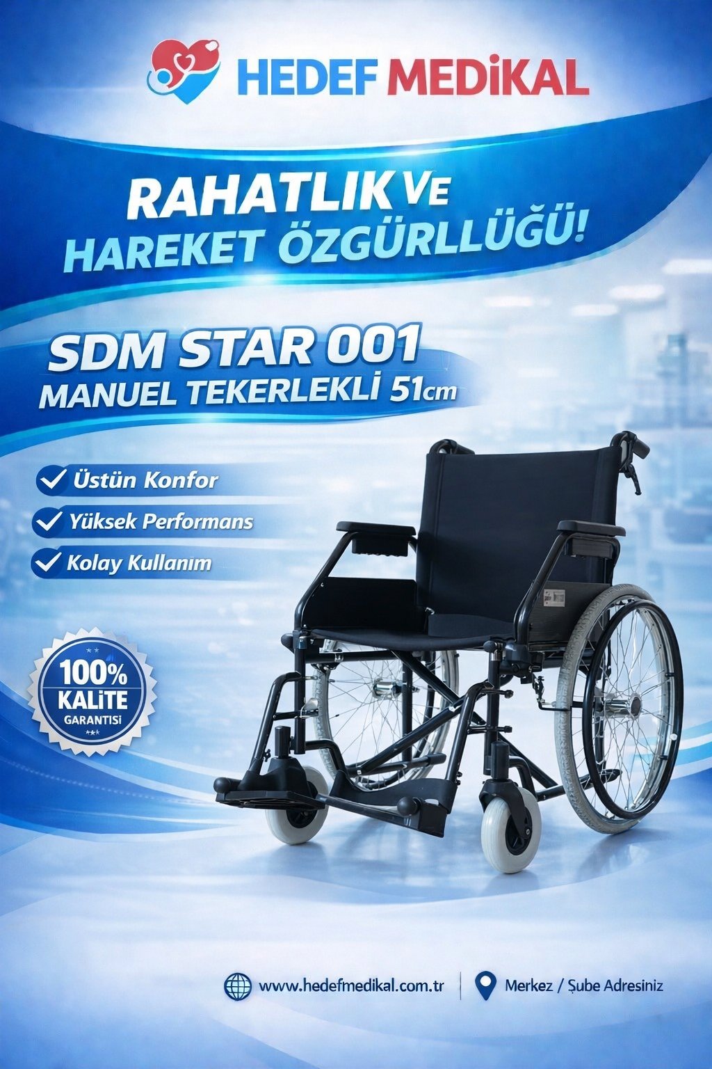 SDM STAR 001 MANUEL TEKERLEKLİ SANDALYE 51cm