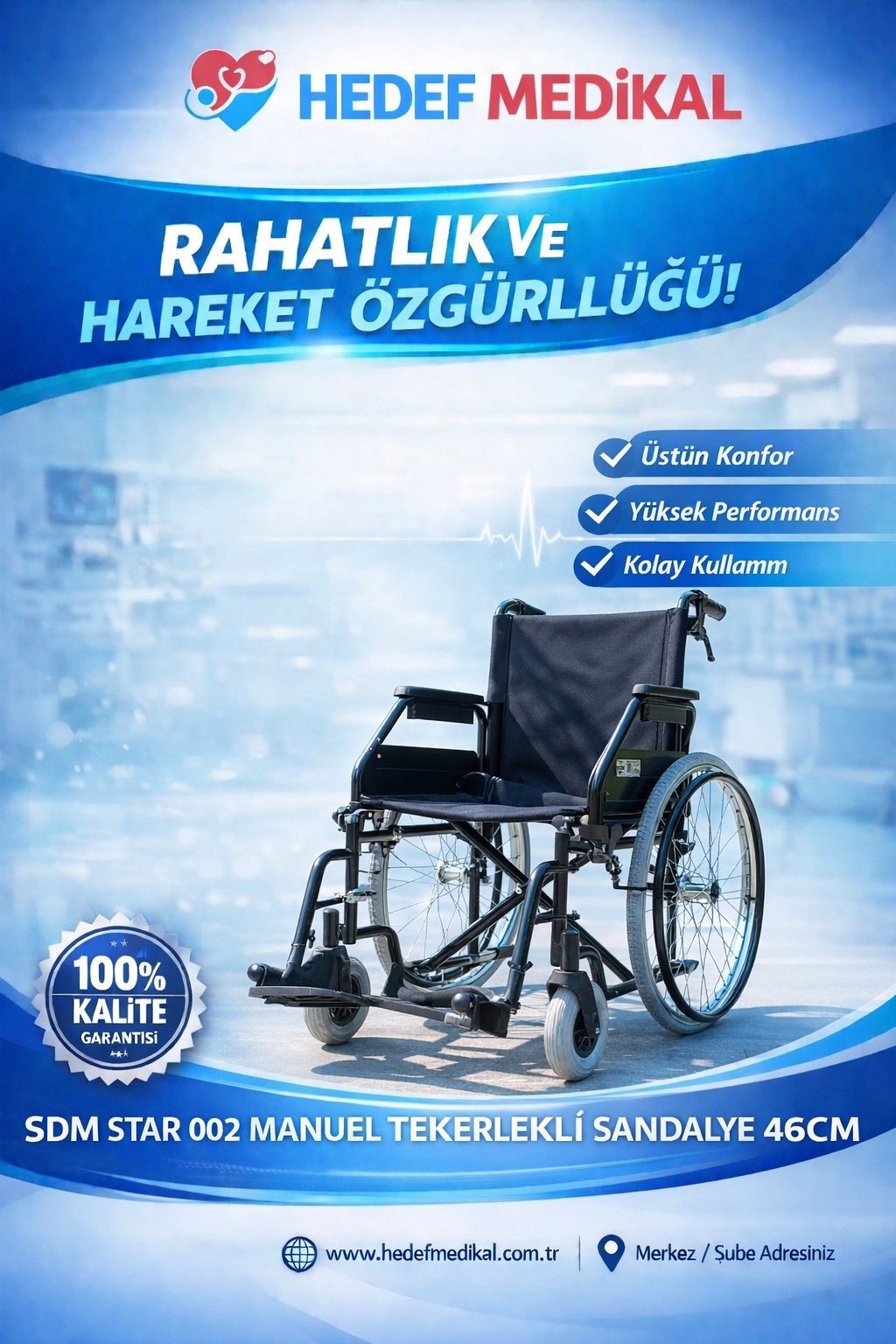 SDM STAR 002 MANUEL TEKERLEKLİ SANDALYE 46CM