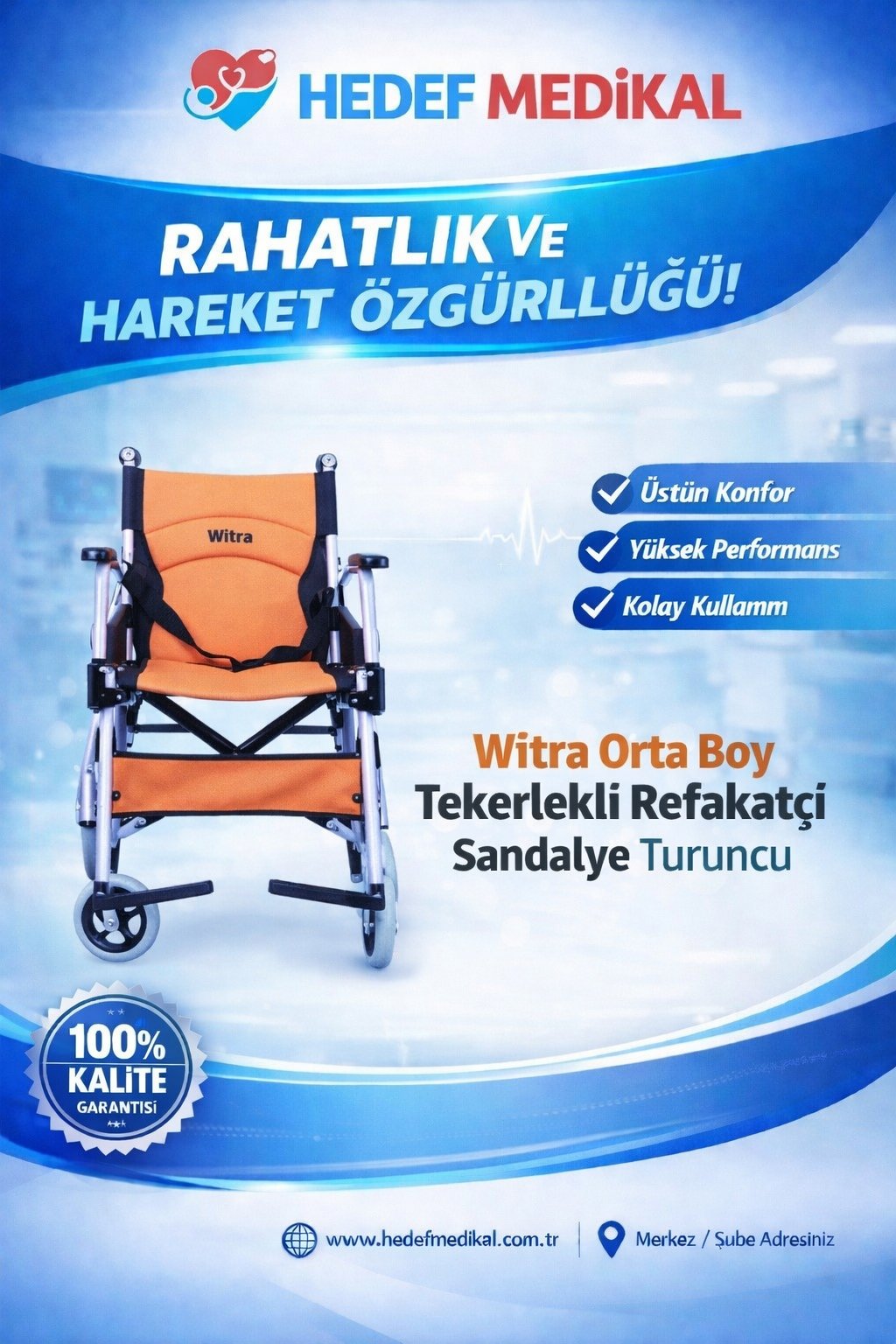 Witra Orta Boy Tekerlekli Refakatçi Sandalye Turuncu