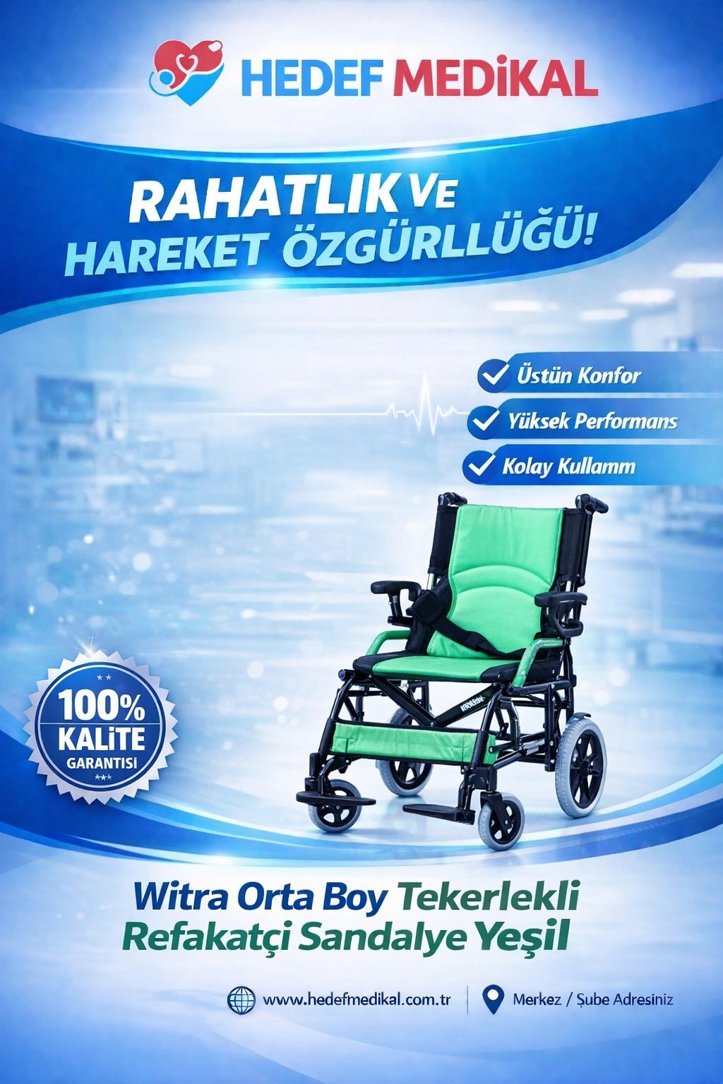 Witra Orta Boy Tekerlekli Refakatçi Sandalye Yeşil