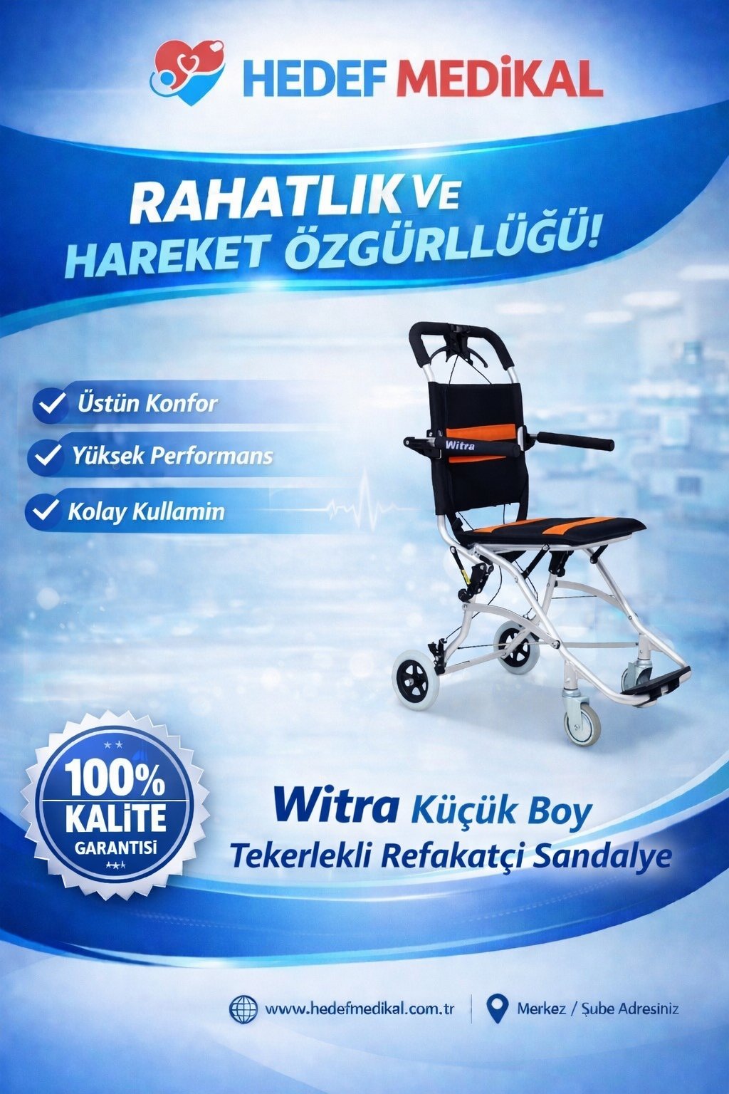 Witra W208 Küçük Boy Tekerlekli Refakatçi Sandalye