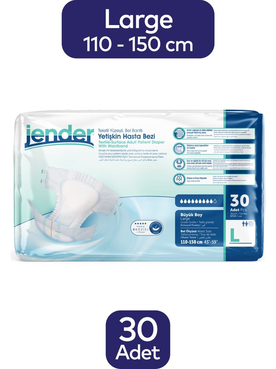 Jender Emici Bel Bantlı Yetişkin Hasta Bezi Large 30 Adet