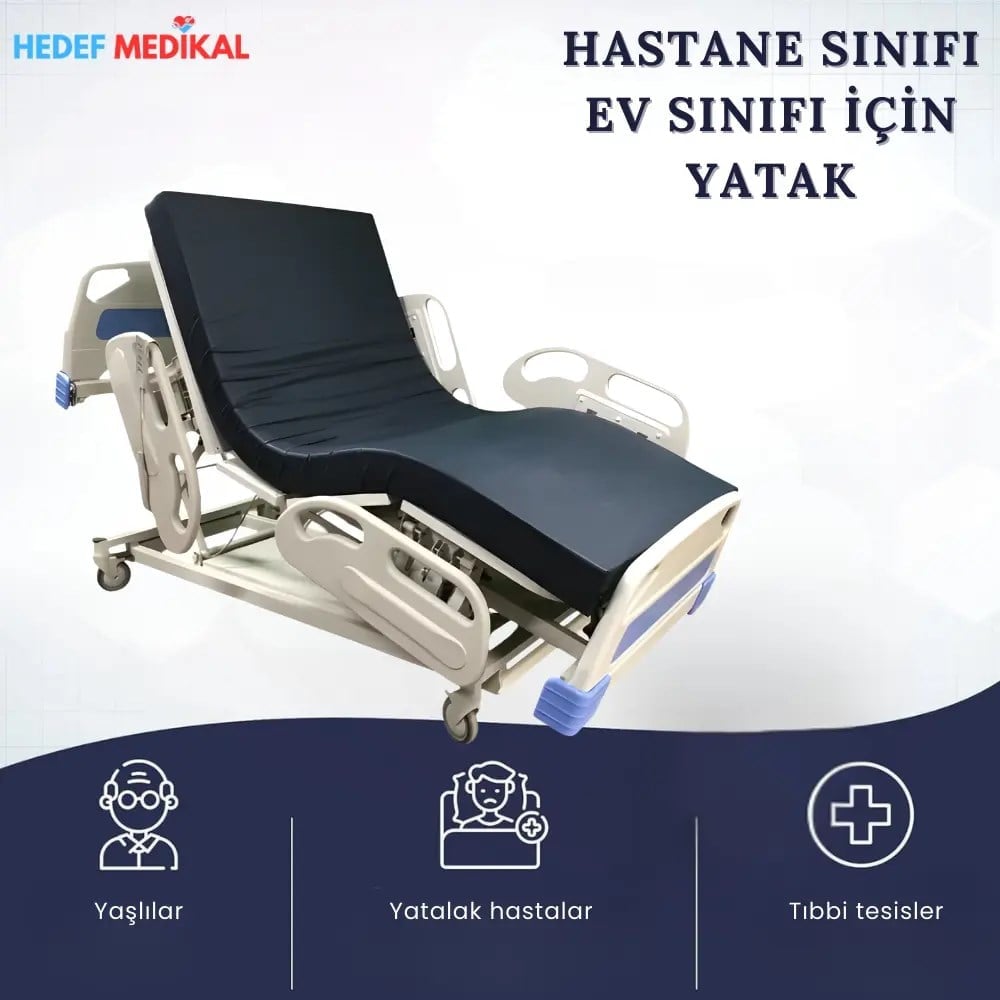 4 Motorlu Asansörlü Trendelenburg Koltuk Pozisyonlu Full ABS - Asansörlü Elektrikli Kumandalı Hasta Karyolası