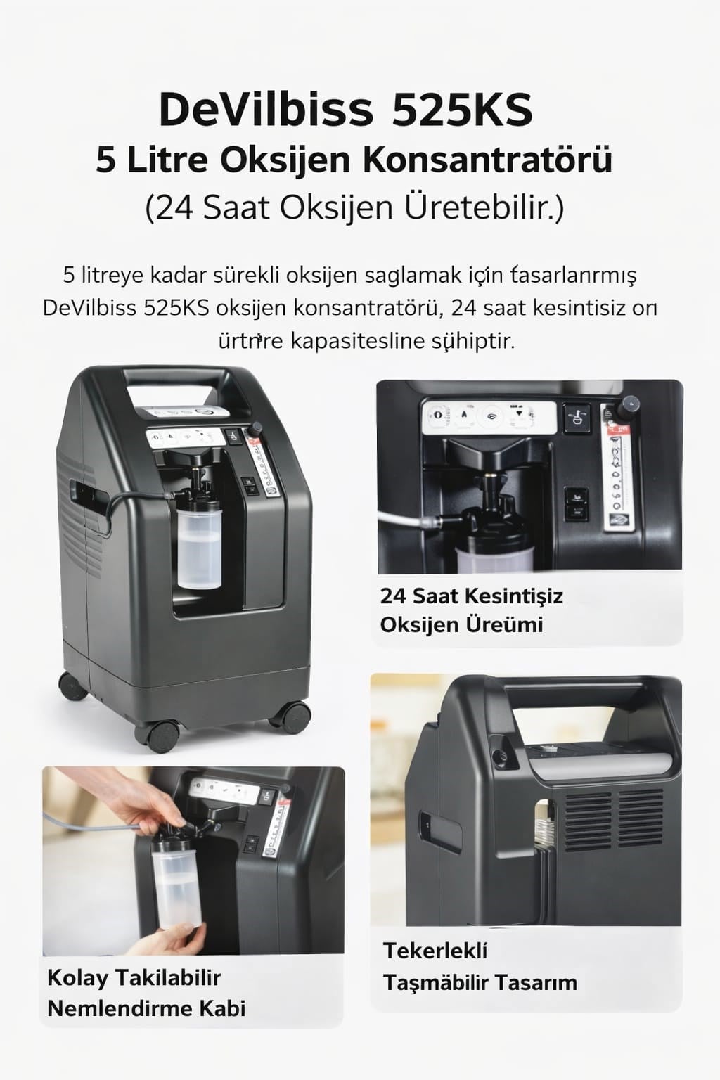 DeVilbiss 525KS 5 Litre Oksijen Konsantratörü (24 Saat Oksijen Üretebilir.)