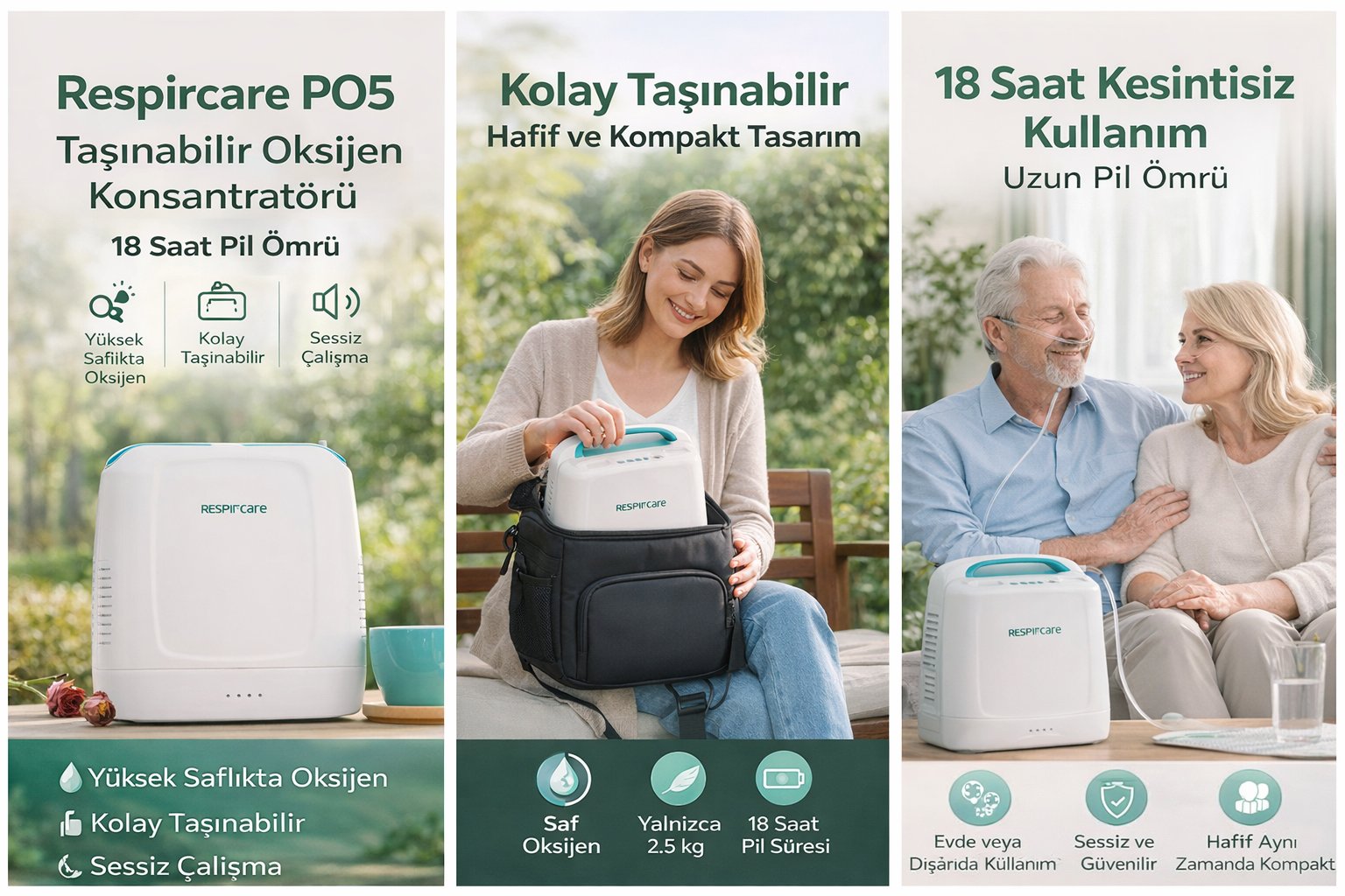 Respircare PO5 Taşınabilir Oksijen Konsantratörü- 18 Saat Pil Ömrü