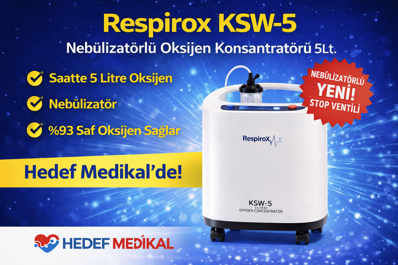 Respirox KSW-5 Nebülizatörlü Oksijen Konsantratörü 5Lt.