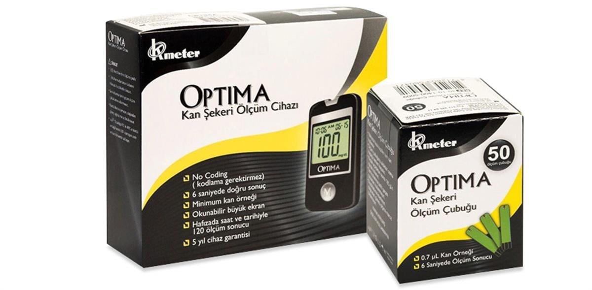 Optima Şeker Ölçüm Cihazı + Optima Strip 50 Adet (En az 1 Yıl garantili)