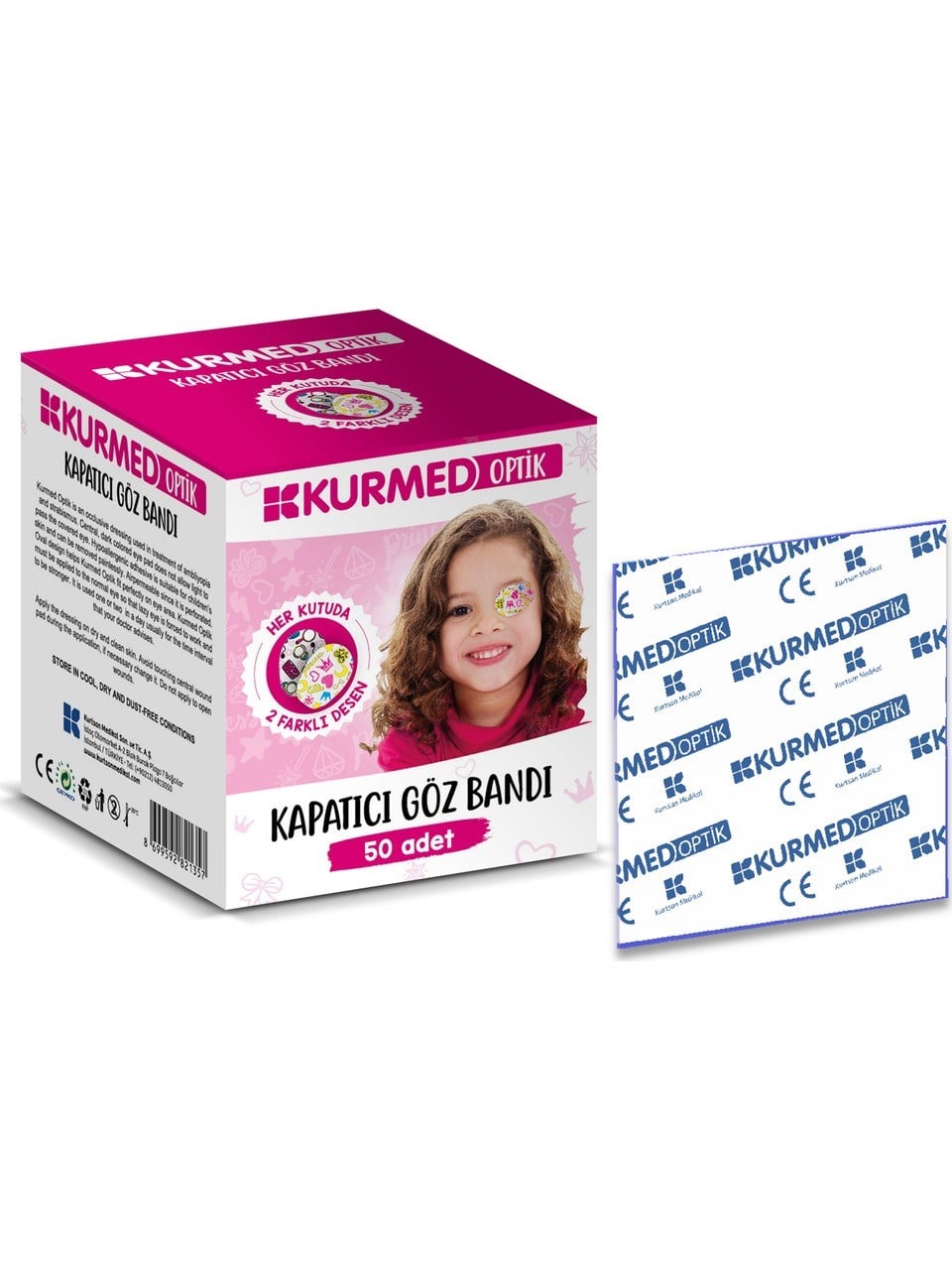 Kurmed Optik Kapatıcı Göz Bandı 50 Adet Kız 2 Desenli
