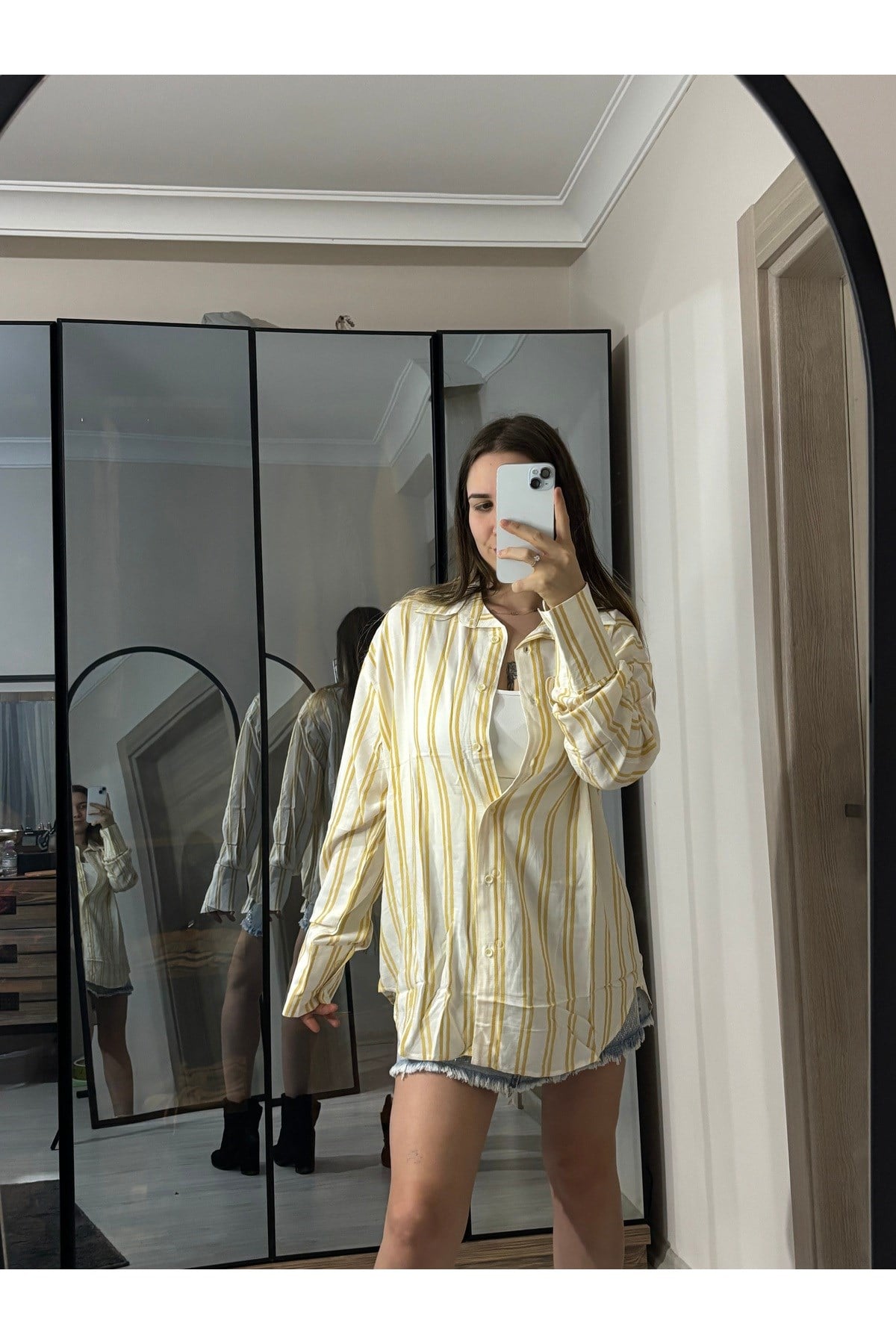 ZR Model Kalın Manşet Sarı Çizgili Gömlek
