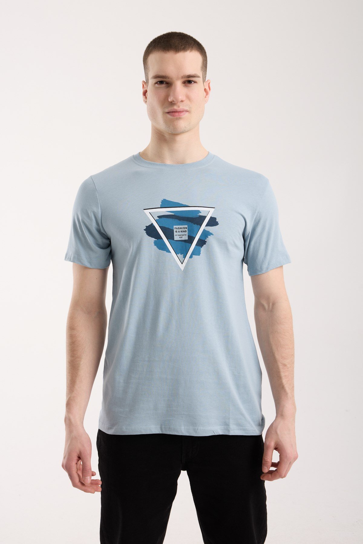 Erkek Geometrik Baskı Detaylı Günlük T-Shirt