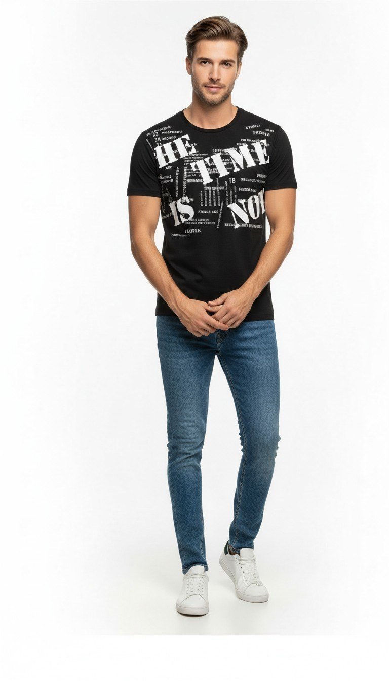 Erkek Grafik Yazı Baskılı Sokak Stil T-Shirt