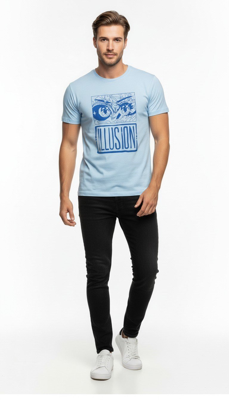 Erkek Illusion Grafik Baskı Sokak Stil T-Shirt