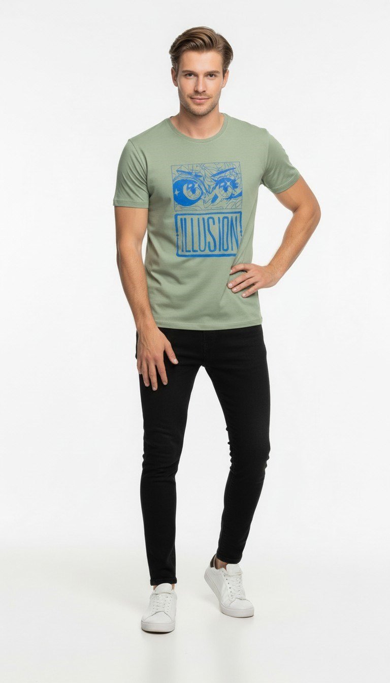 Erkek Illusion Grafik Baskı Sokak Stil T-Shirt