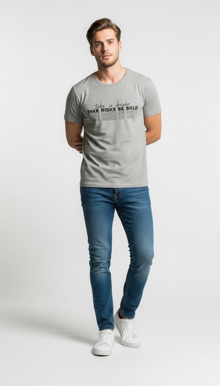 Erkek Motivasyon Yazı Baskılı Modern Günlük T-Shirt