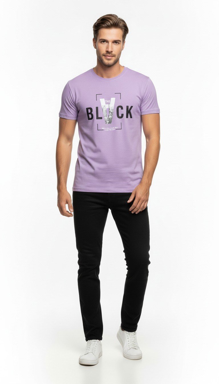 Erkek Tipografi Detaylı Modern T-Shirt