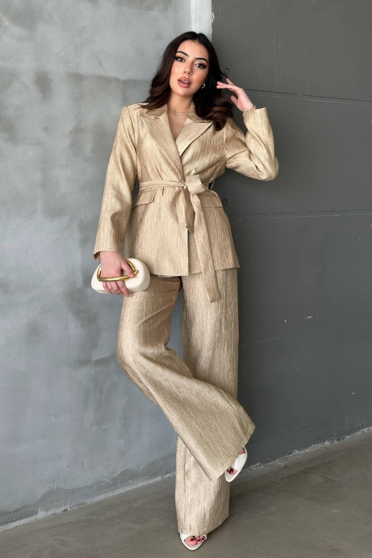 Gold Simli Ceket Pantolon Takım