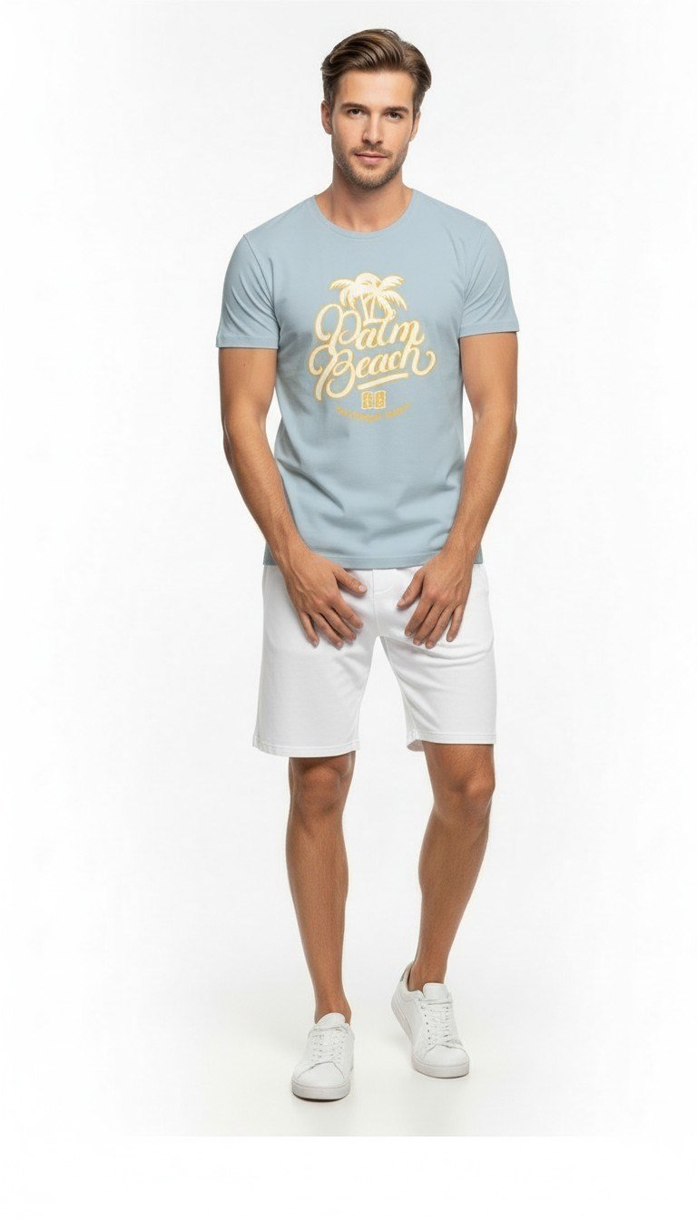 Palm Beach California Baskılı Erkek Günlük T-Shirt Spor Stil