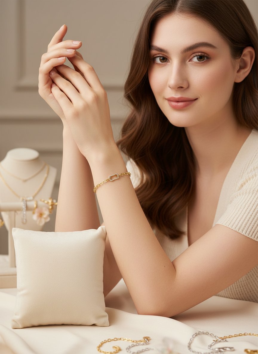 Xupıng Gold Ton Modern Zincir Detaylı Bileklik