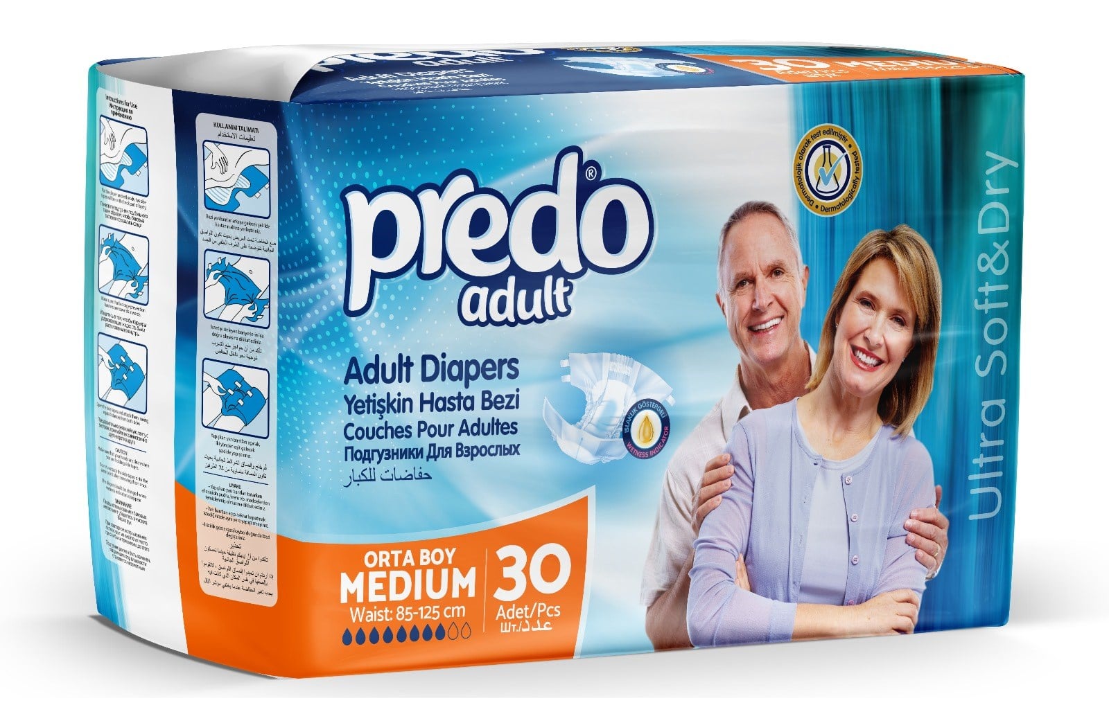 Predo Bel Bantlı Yetişkin Hasta Bezi Medium (M) 30 Adet| 8 Damla |  85-125CM