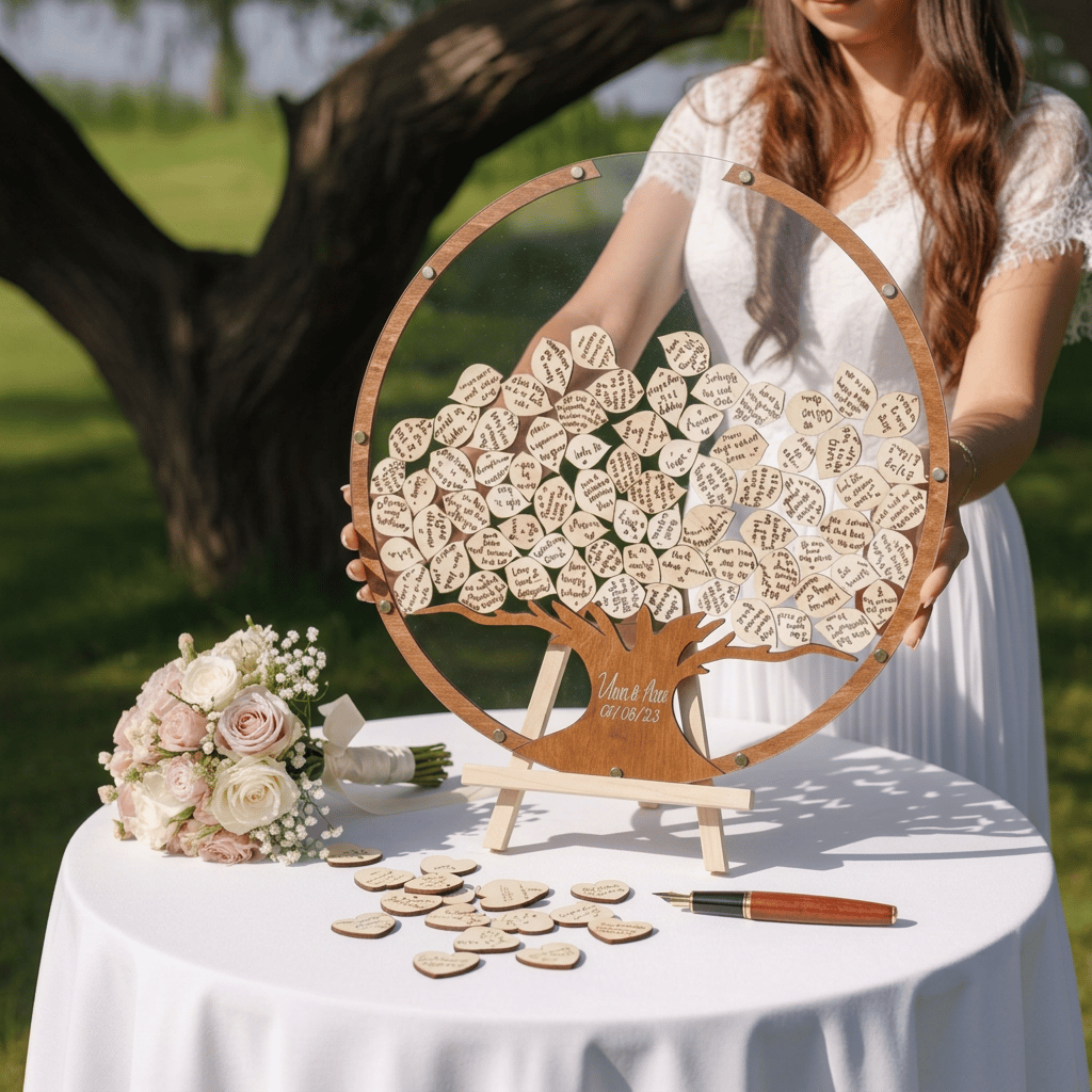 Kişiye Özel Ahşap Hayat Ağacı Düğün Anı Kutusu (50 cm Dairesel Set)