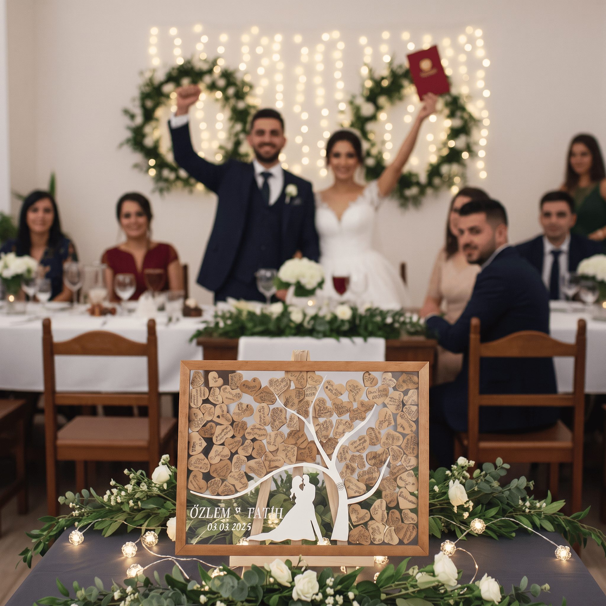 Kişiye Özel Dikdörtgen Hayat Ağacı Pleksi Düğün Anı Kutusu (50 cm Set)