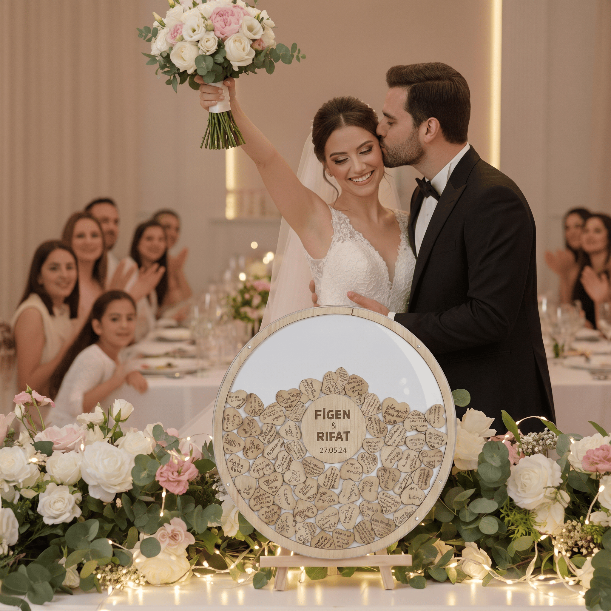 Kişiye Özel Pleksi Beyaz Yuvarlak Şekilli Düğün Anı Kutusu (50 cm Set)