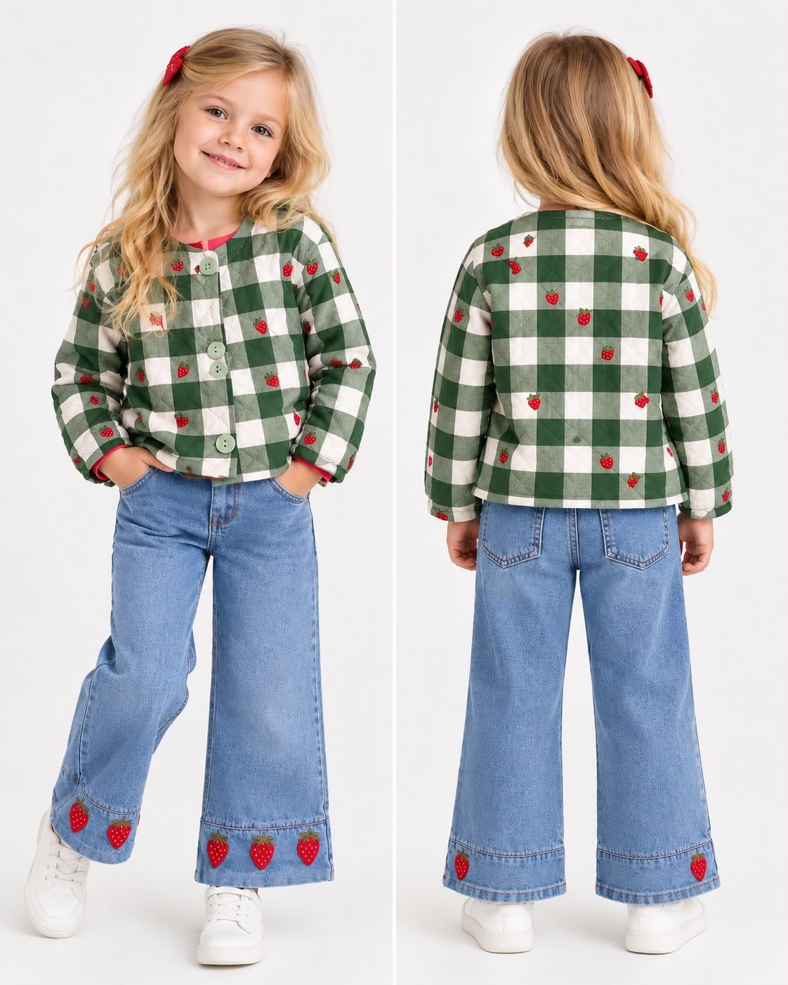 B&K Kids Çilek Detayli Jeans ve Kapitoneli Ceket