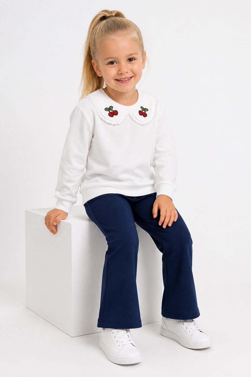 B&K Kids Kiraz Detaylı Lacivert Kız Takm