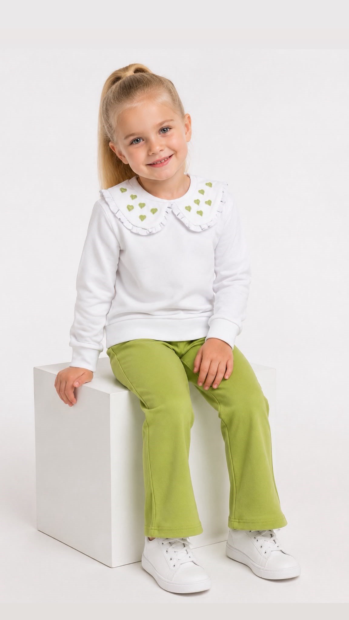 B&K Kids Yeşil Kalp Detaylı Kız Çocuk Takım
