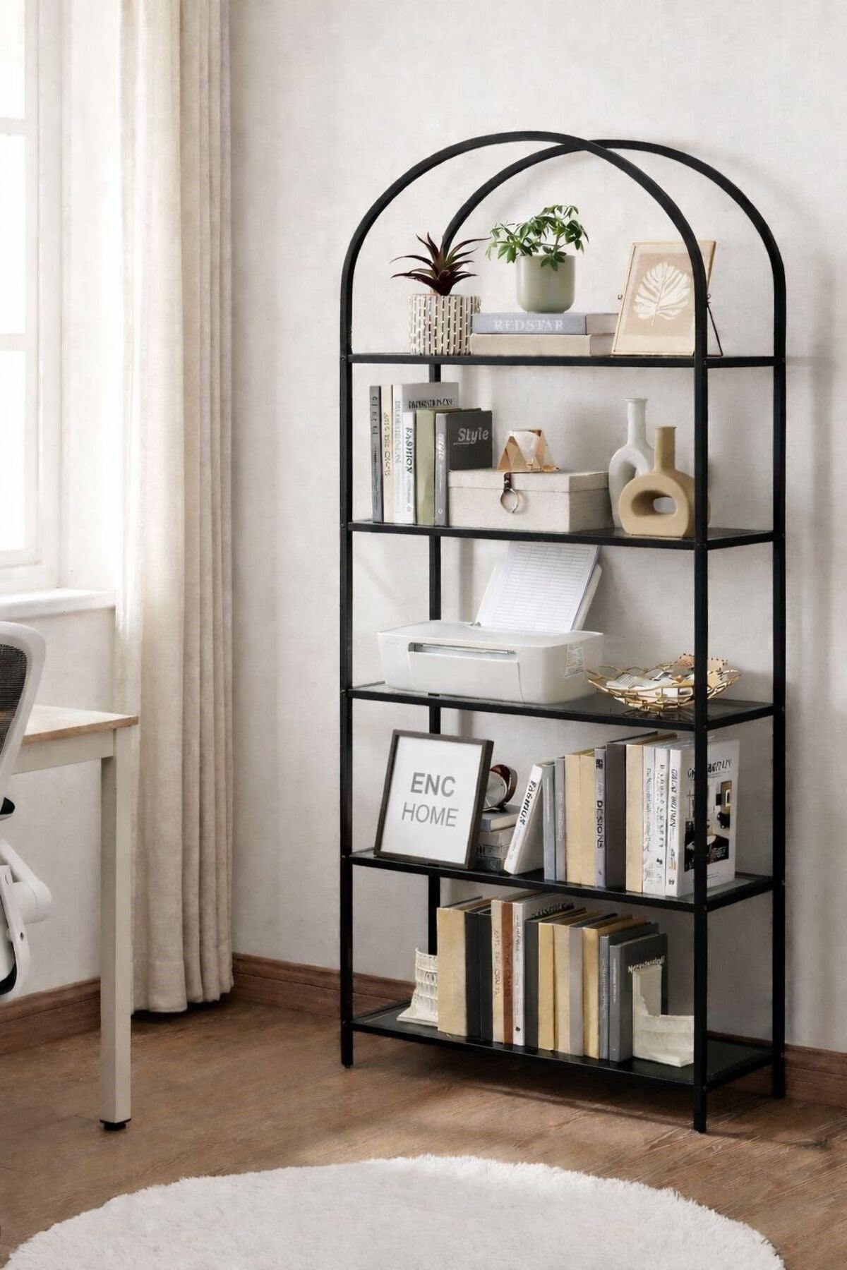 siyah metal kitaplık ve raf 150x70x40 (füme camlı)