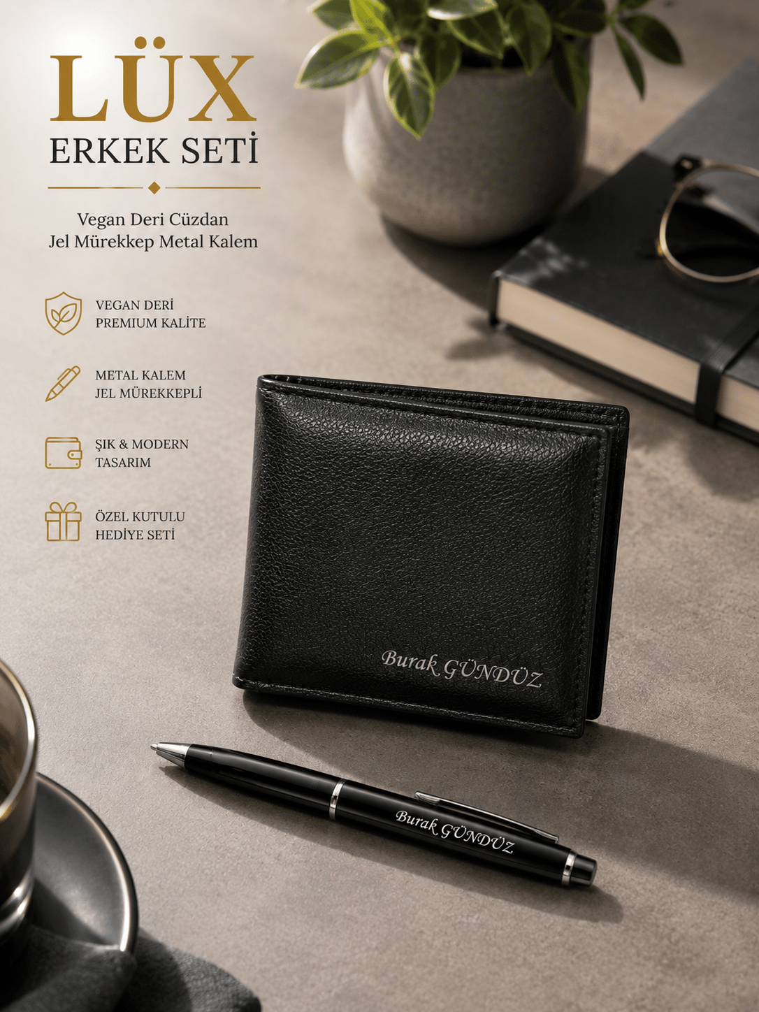 Erkek Cüzdan, Metal Kalem Hediye Seti, Sevgiliye, Eşe, Arkadaşa, Babaya Hediye