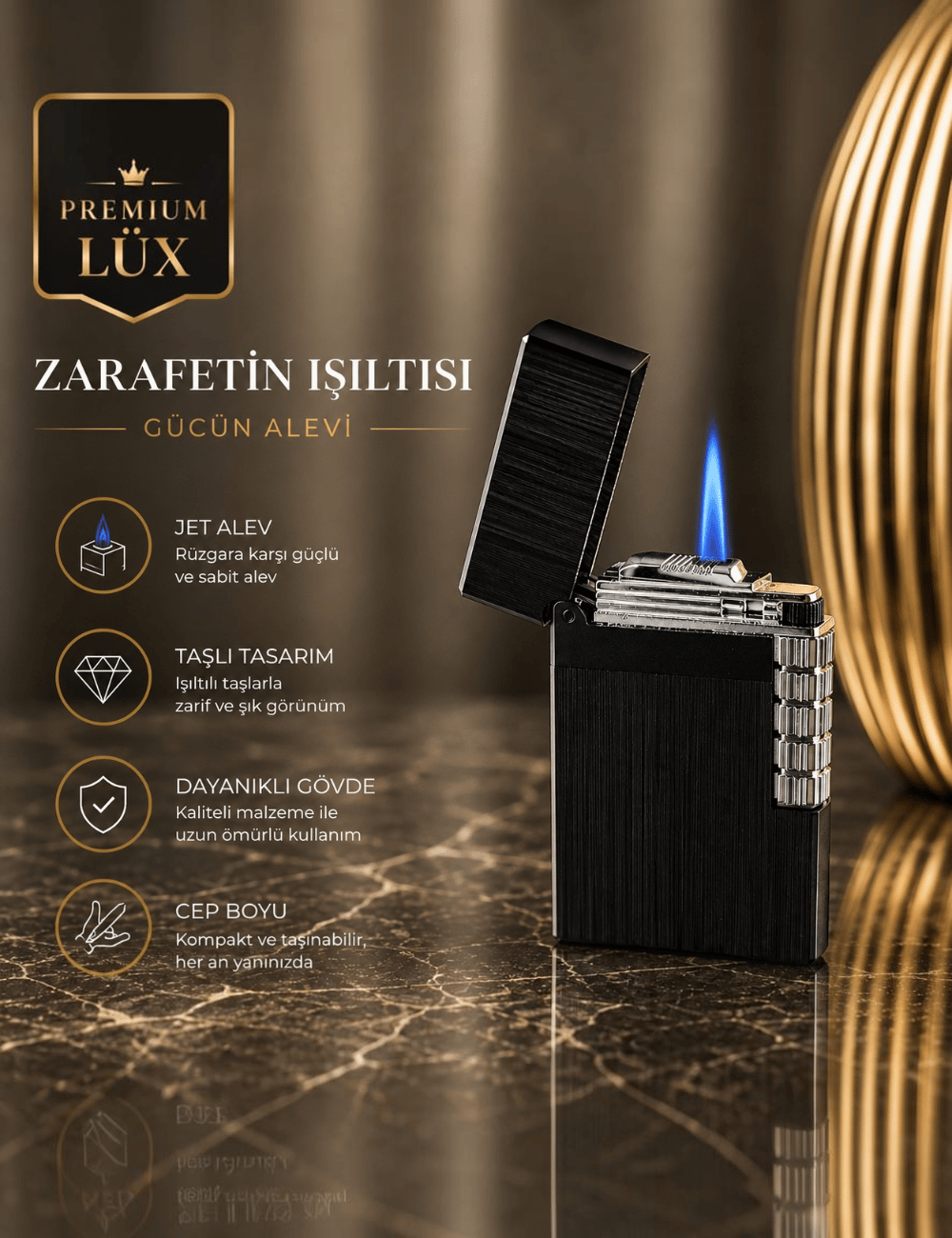 Premium Siyah Metal Çakmak Yandan Çarklı Ateşleme, Eşe, Sevgiliye , Arkadaşa, Anneye Hediye