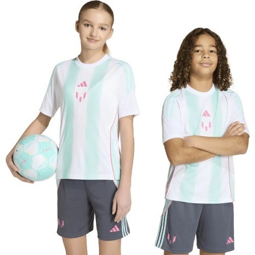 Adidas Çizgili Beyaz Erkek Çocuk T-Shirt KD6405 Messı Tr Jsy Y