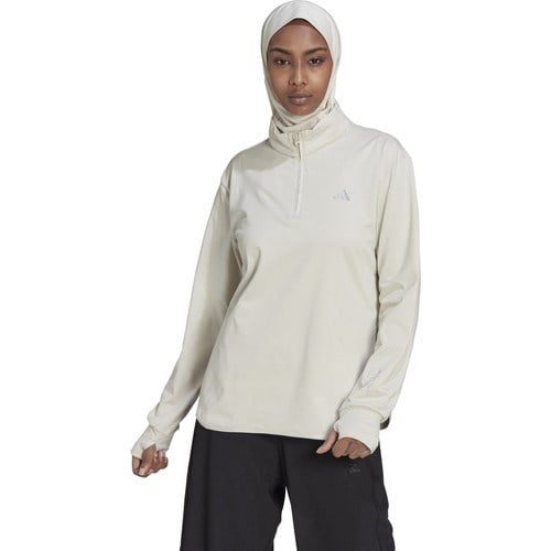 adidas Tech Fit Aeroready Warm 1/4 Zip Kadın Ekru Kapüşonlu Sweatshirt