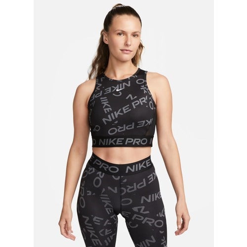 Nike Siyah - Gri - Gümüş Kadın Yuvarlak Yaka Regular Fit Atlet FB5500-010 W Np Df Crop Tank Aop