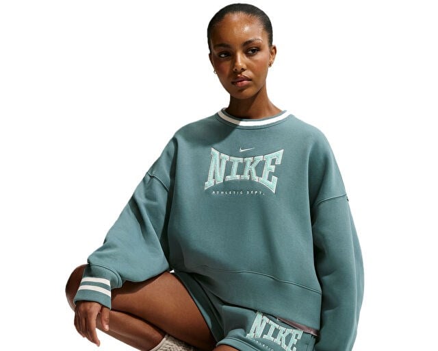 NIKE W NK PHX FLC OS CREW GX1 Kadın Günlük Sweatshirt IR5214-382 Yeşil