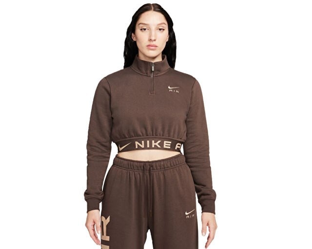 NIKE W NSW AIR FLC TOP Kadın Günlük Kısa Sweatshirts FB8067-237 Kahverengi