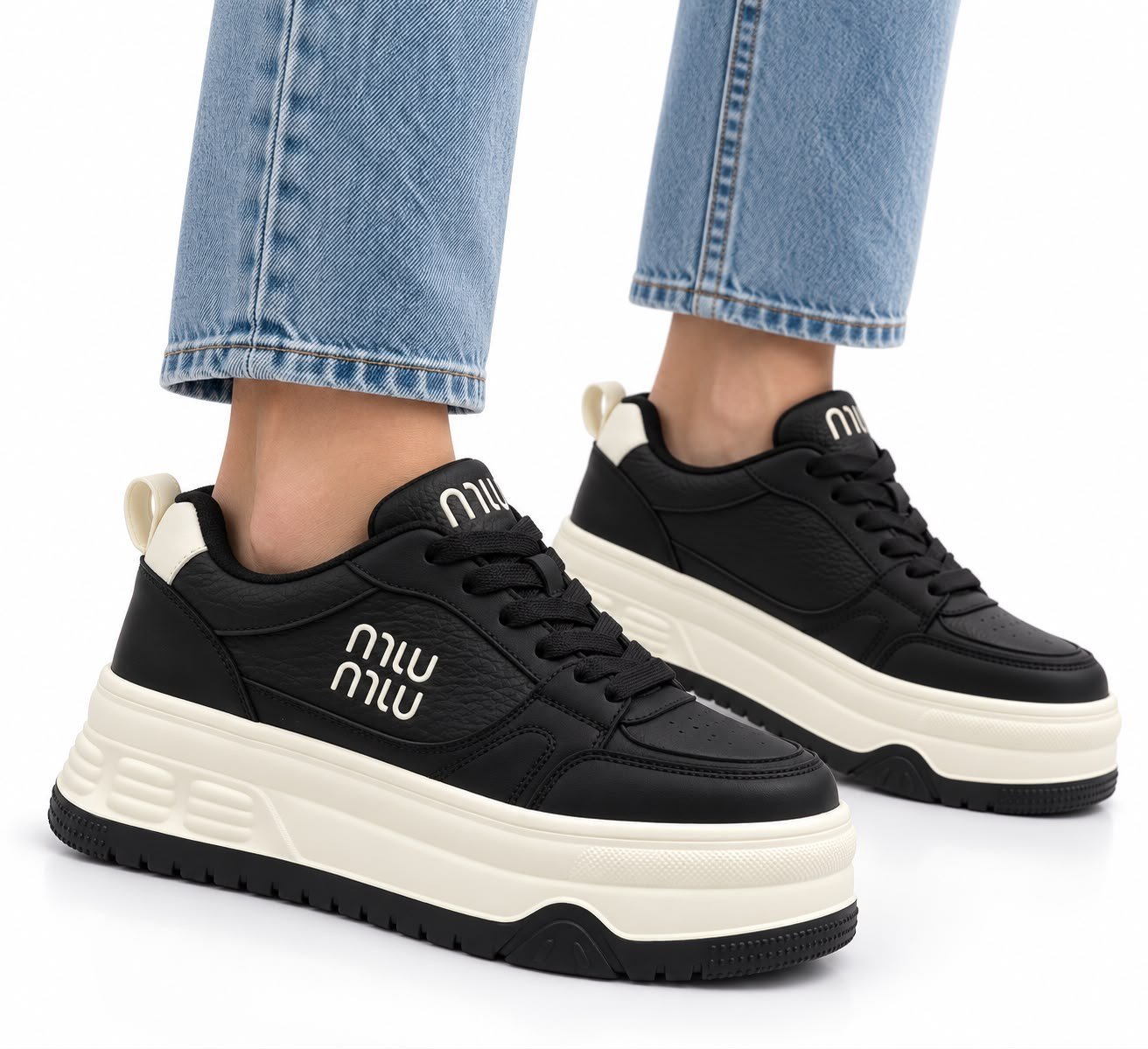Kadın Beyaz Vizon Yüksek Kalın Taban Deri Casual Sneaker Spor Ayakkabı