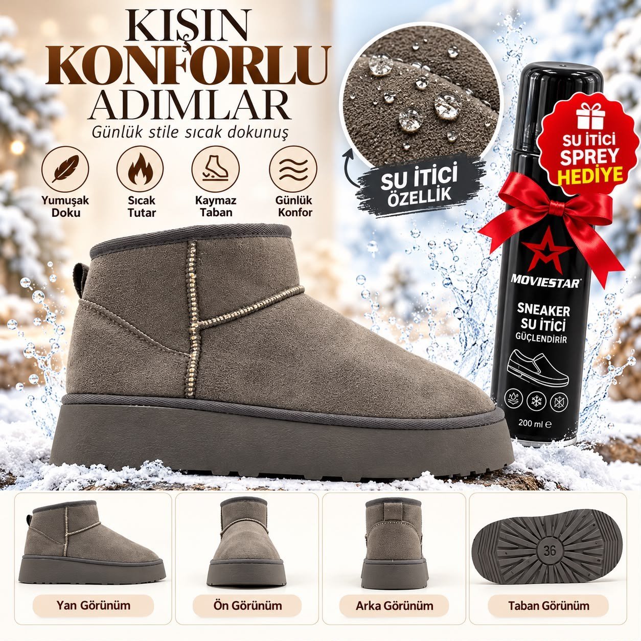 Look Life İçi Peluş Kürklü Süet Ultra Mini Platform Taban Bot